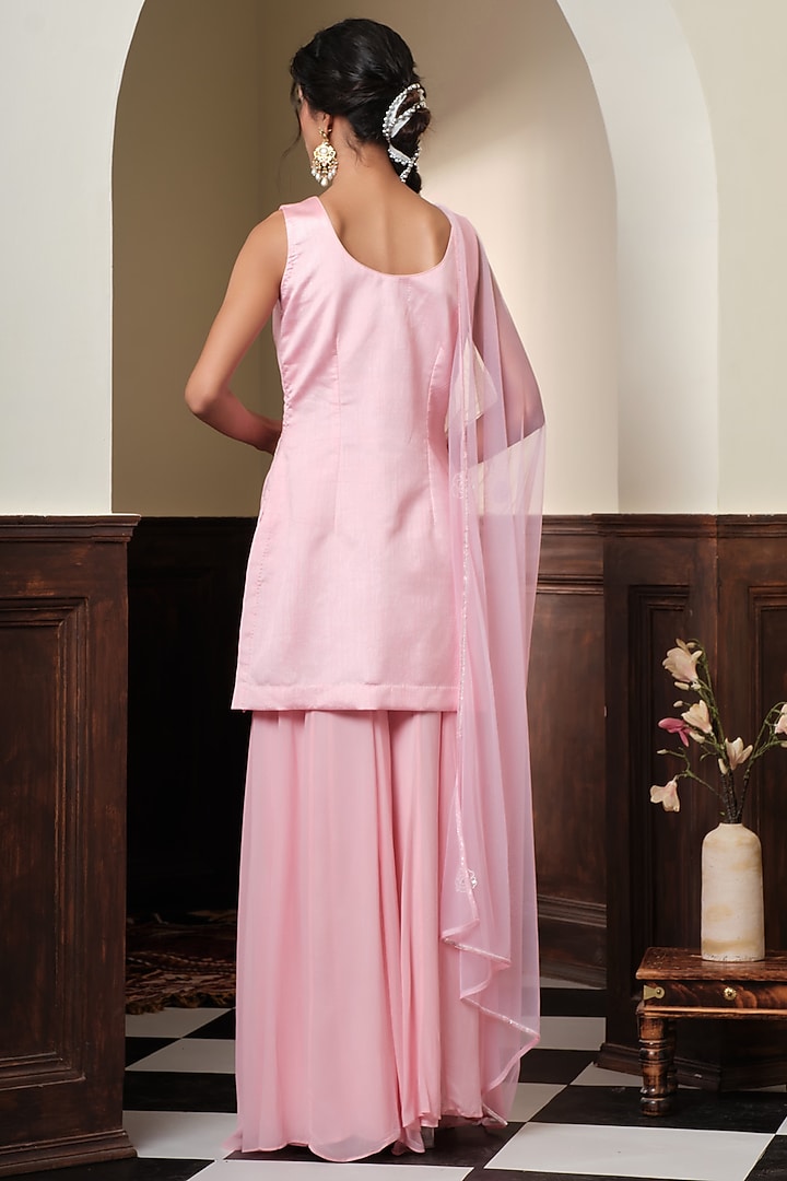Blush Pink Georgette Embroidered Flared Party Wear Sharara Set by Muditaa By Urmila at Pernia's Pop Up Shop