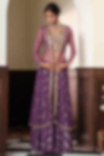 Purple Chanderi Striped Wedding Sharara Set by Muditaa By Urmila at Pernia's Pop Up Shop