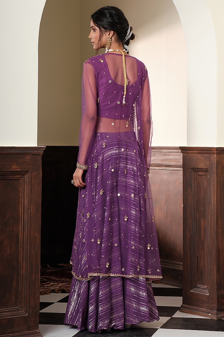 Purple Chanderi Striped Wedding Sharara Set by Muditaa By Urmila at Pernia's Pop Up Shop