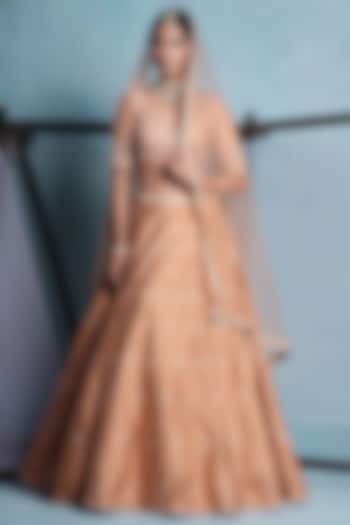 Nude Blush Dupion Hand Embroidered Wedding Lehenga Set by Muditaa By Urmila at Pernia's Pop Up Shop