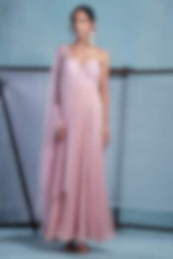 Blush Pink Dupion & Georgette Hand Embroidered Party Wear Anarkali With Dupatta by Muditaa By Urmila at Pernia's Pop Up Shop