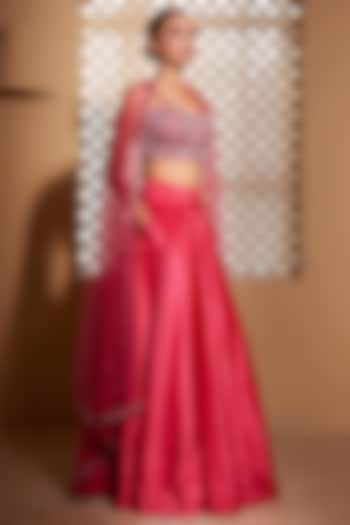 Hot Pink Italian Satin Wedding Lehenga Set by Muditaa By Urmila at Pernia's Pop Up Shop