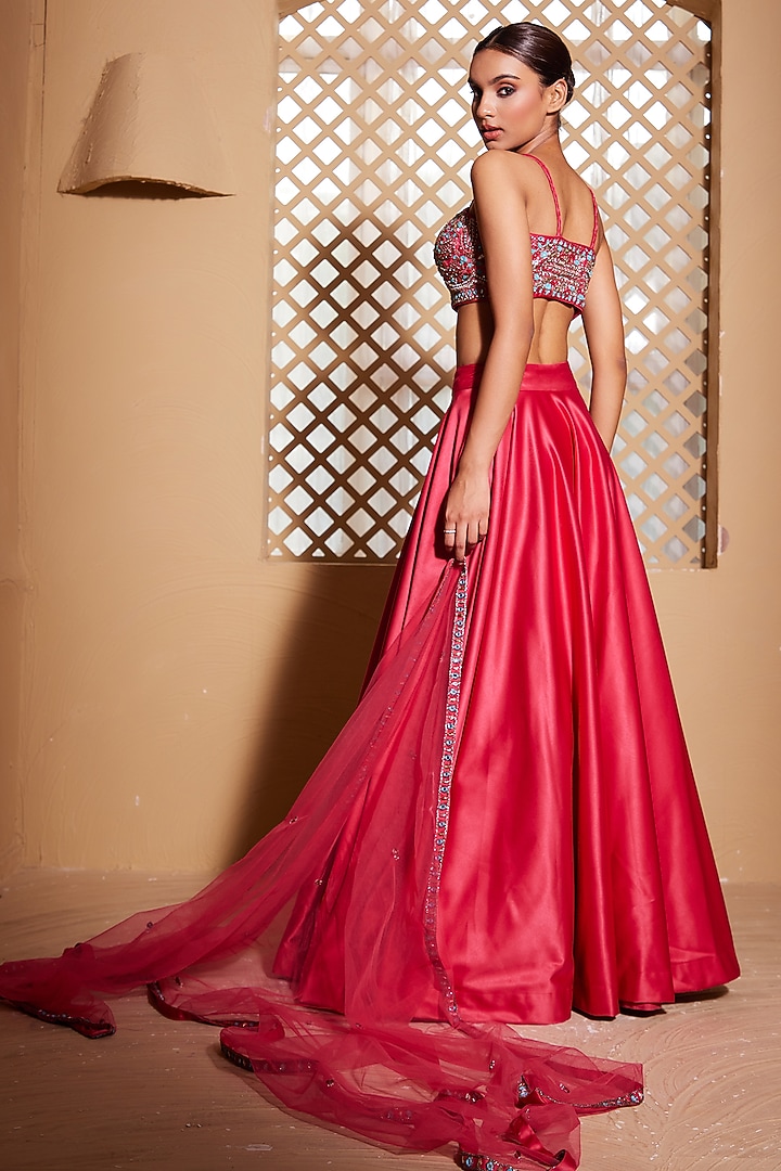 Hot Pink Italian Satin Wedding Lehenga Set by Muditaa By Urmila at Pernia's Pop Up Shop