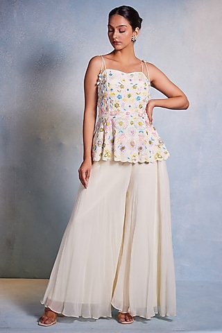 Off-White Organza Sharara Set by Muditaa By Urmila