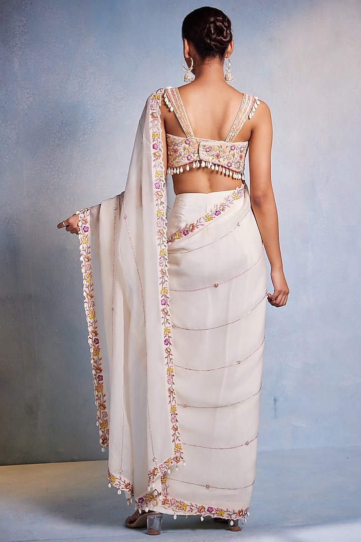 Off-White Organza Resham Hand Embroidered Wedding Saree Set by Muditaa By Urmila at Pernia's Pop Up Shop