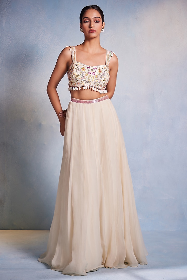 Off-White Organza Wedding Lehenga Set by Muditaa By Urmila at Pernia's Pop Up Shop