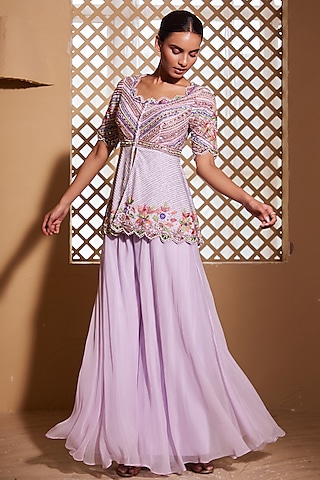 Lilac Organza Sharara Set by Muditaa By Urmila