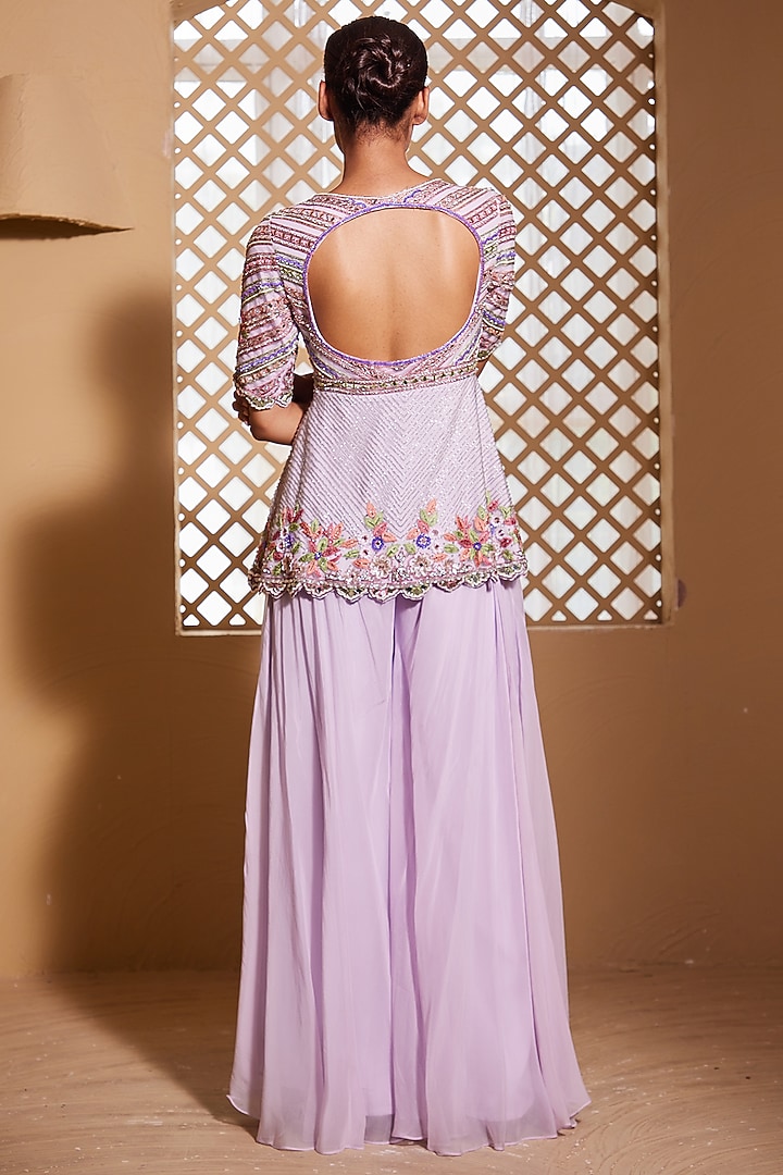 Lilac Organza Wedding Sharara Set by Muditaa By Urmila at Pernia's Pop Up Shop