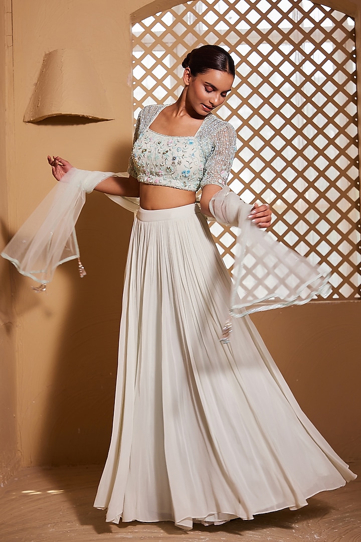 Sea Green Georgette Wedding Lehenga Set by Muditaa By Urmila at Pernia's Pop Up Shop