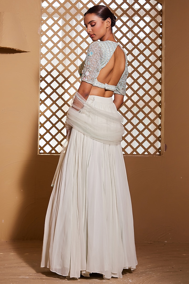 Sea Green Georgette Wedding Lehenga Set by Muditaa By Urmila at Pernia's Pop Up Shop