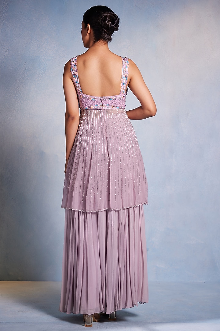 Lilac Georgette Gathered Wedding Sharara Set by Muditaa By Urmila at Pernia's Pop Up Shop