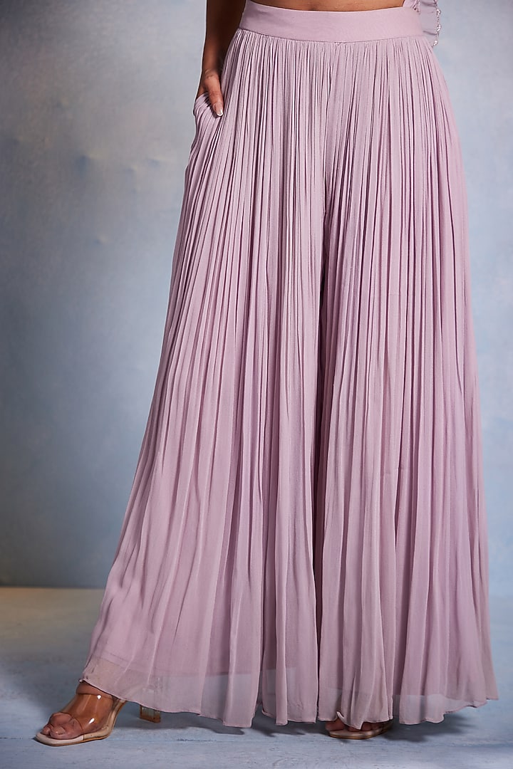 Lilac Georgette Gathered Wedding Sharara Set by Muditaa By Urmila at Pernia's Pop Up Shop