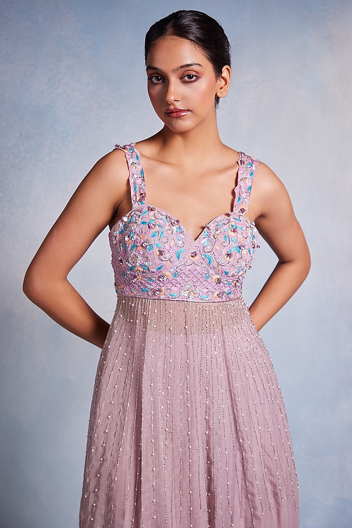 Lilac Georgette Gathered Wedding Sharara Set by Muditaa By Urmila at Pernia's Pop Up Shop