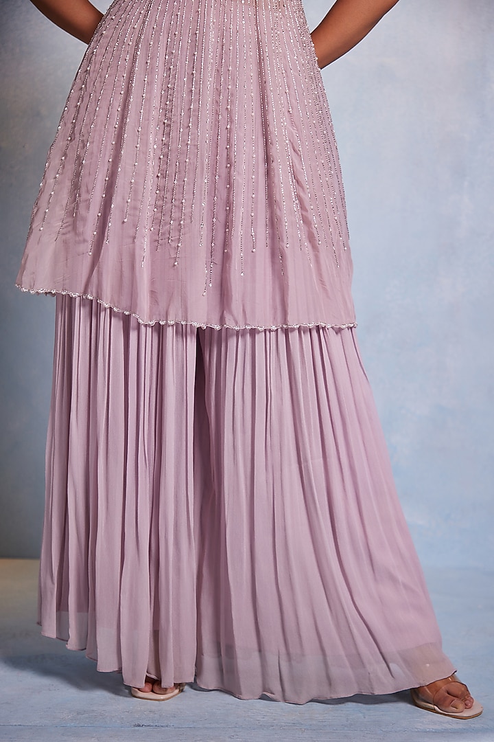 Lilac Georgette Gathered Wedding Sharara Set by Muditaa By Urmila at Pernia's Pop Up Shop