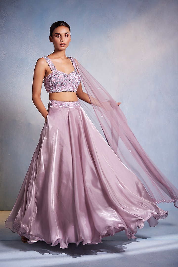 Lilac Italian Fabric Wedding Lehenga Set by Muditaa By Urmila at Pernia's Pop Up Shop