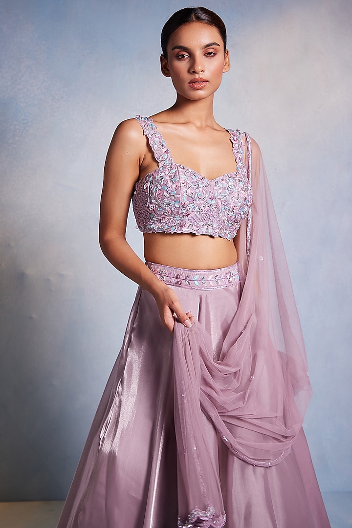 Lilac Italian Fabric Wedding Lehenga Set by Muditaa By Urmila at Pernia's Pop Up Shop