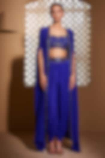 Deep Blue Pure Crepe Dhoti Set by Muditaa By Urmila at Pernia's Pop Up Shop