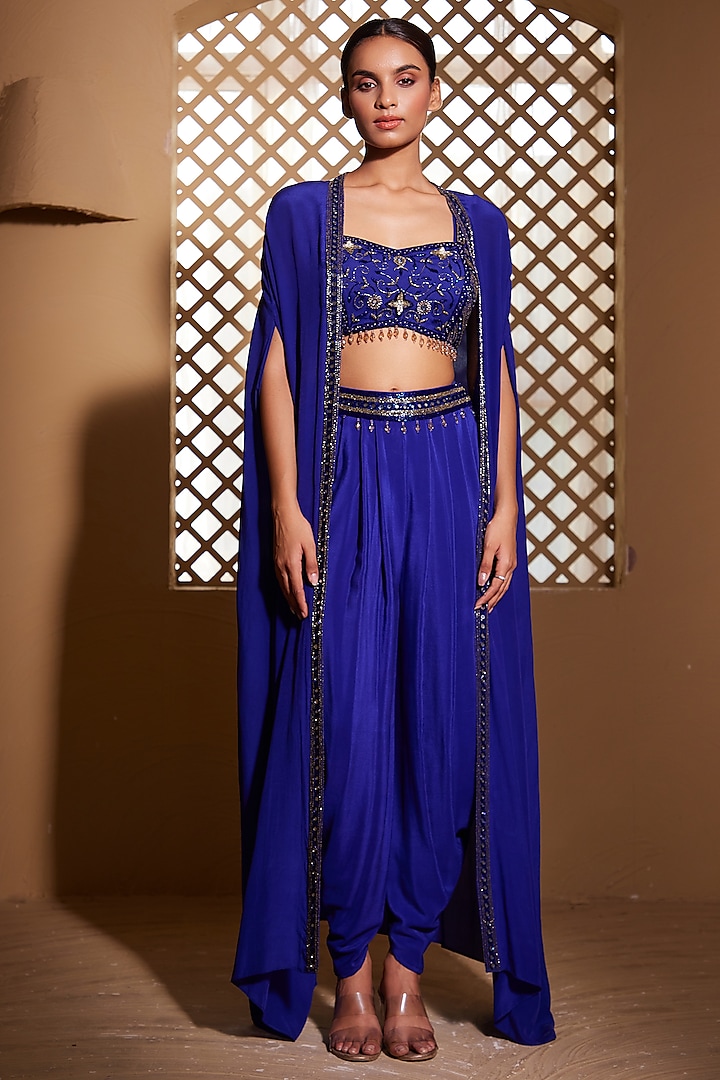 Deep Blue Pure Crepe Dhoti Set by Muditaa By Urmila at Pernia's Pop Up Shop