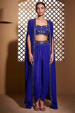 Deep Blue Pure Crepe Dhoti Set by Muditaa By Urmila