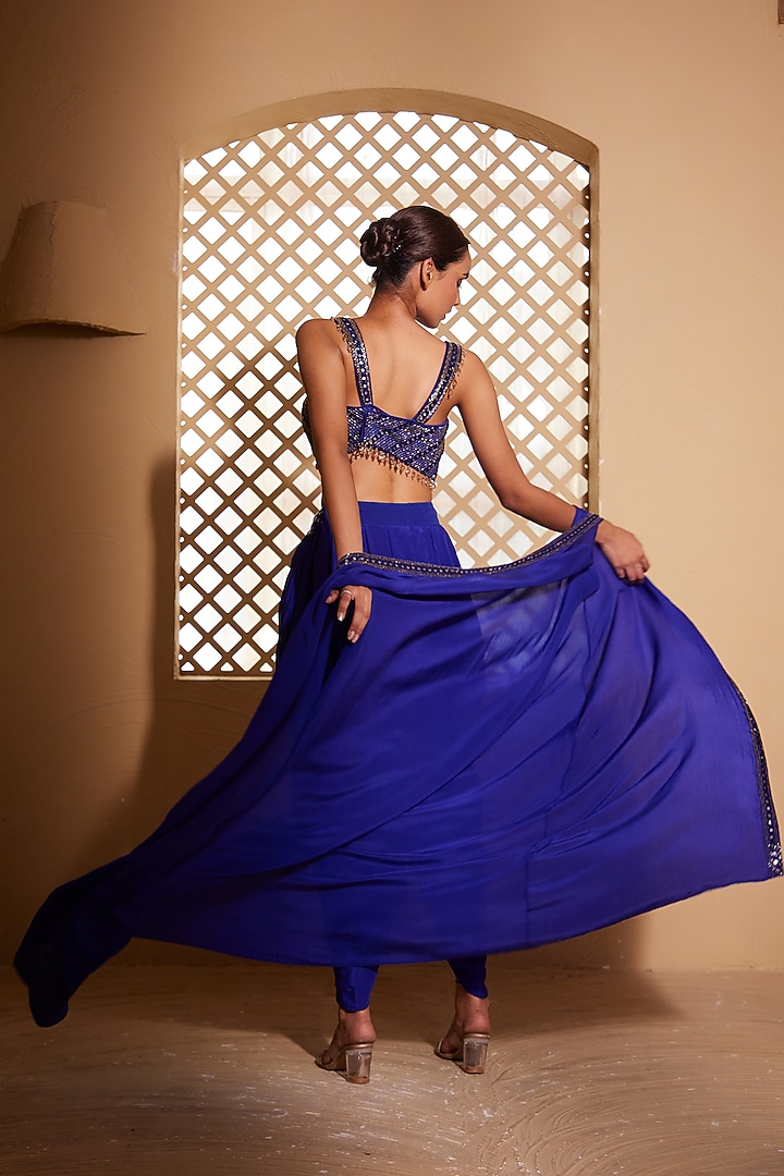 Deep Blue Pure Crepe Dhoti Set by Muditaa By Urmila at Pernia's Pop Up Shop