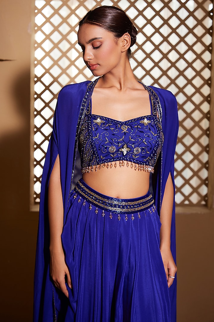 Deep Blue Pure Crepe Dhoti Set by Muditaa By Urmila at Pernia's Pop Up Shop