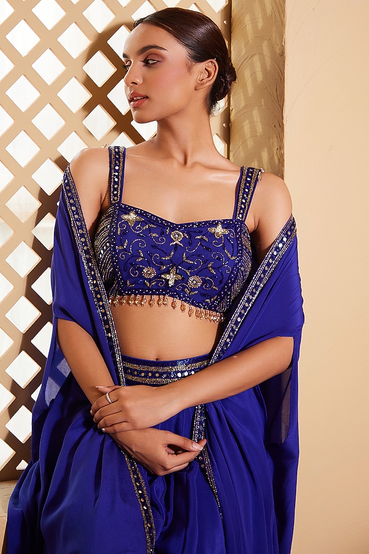Deep Blue Pure Crepe Dhoti Set by Muditaa By Urmila at Pernia's Pop Up Shop
