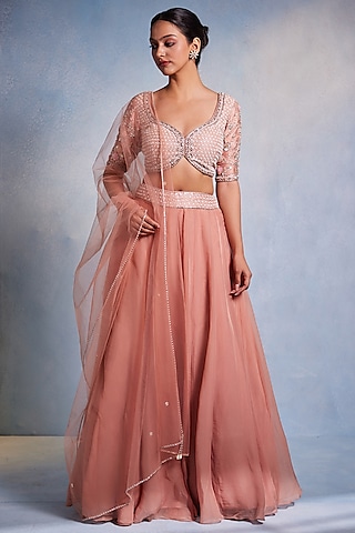 Rose Gold Organza Lehenga Set by Muditaa By Urmila