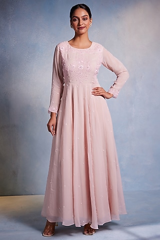 Blush Pink Organza Cutdana Hand Work Anarkali by Muditaa By Urmila