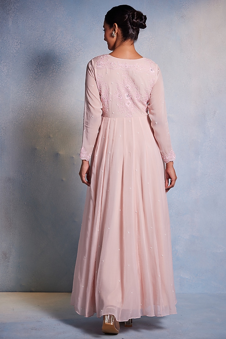 Blush Pink Organza Cutdana Hand Work Party Wear Anarkali by Muditaa By Urmila at Pernia's Pop Up Shop