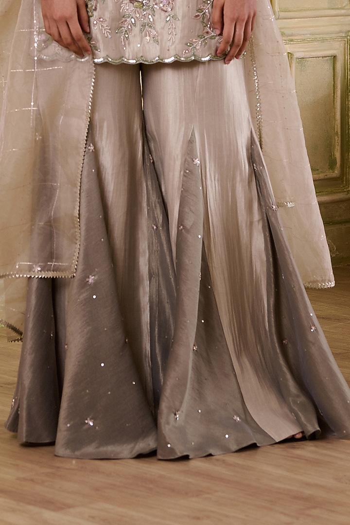 Sea & Olive Green Banarasi Shimmer Gharara Set by Muditaa By Urmila at Pernia's Pop Up Shop
