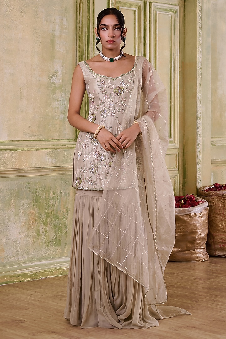 Sea Green Georgette Gharara Set by Muditaa By Urmila at Pernia's Pop Up Shop