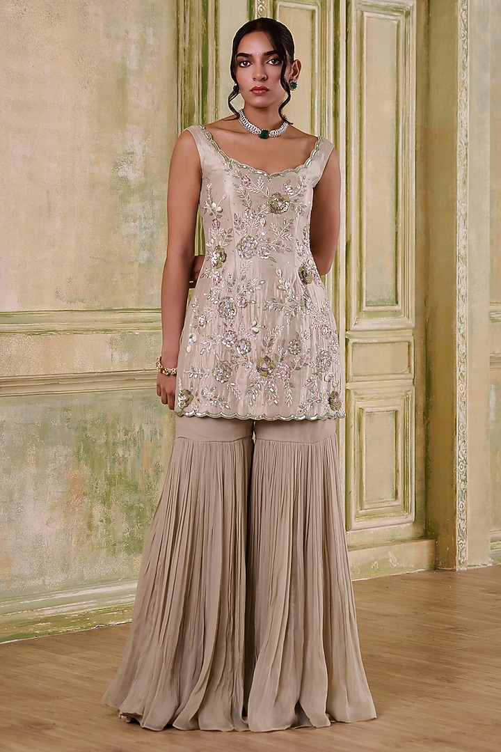 Sea Green Georgette Gharara Set by Muditaa By Urmila at Pernia's Pop Up Shop