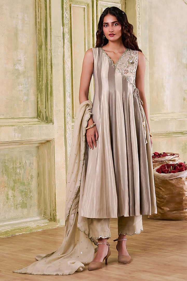 Sea Green Banarasi Resham Embroidered Wedding Anarkali Set by Muditaa By Urmila at Pernia's Pop Up Shop