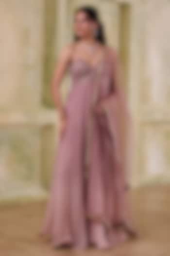 Rose Gold Pink Shaded Georgette Wedding Anarkali With Dupatta by Muditaa By Urmila at Pernia's Pop Up Shop