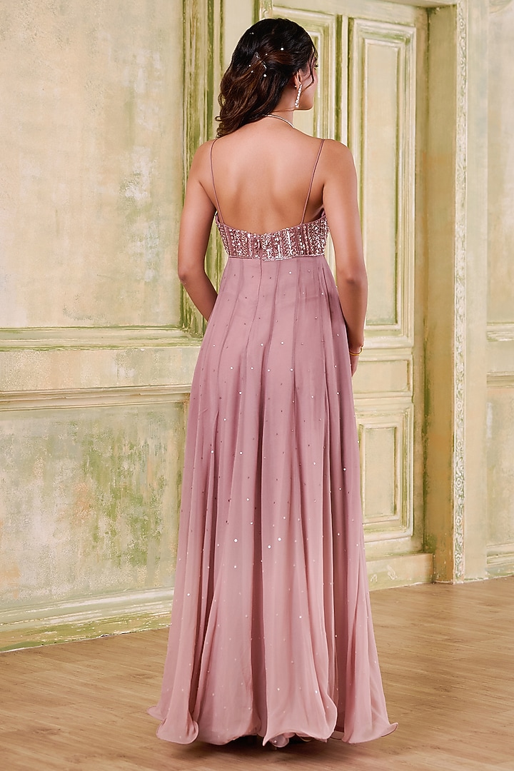 Rose Gold Pink Shaded Georgette Wedding Anarkali With Dupatta by Muditaa By Urmila at Pernia's Pop Up Shop