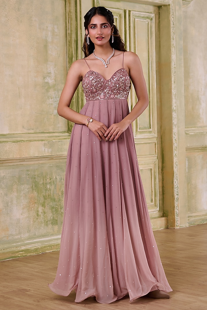 Rose Gold Pink Shaded Georgette Wedding Anarkali With Dupatta by Muditaa By Urmila at Pernia's Pop Up Shop