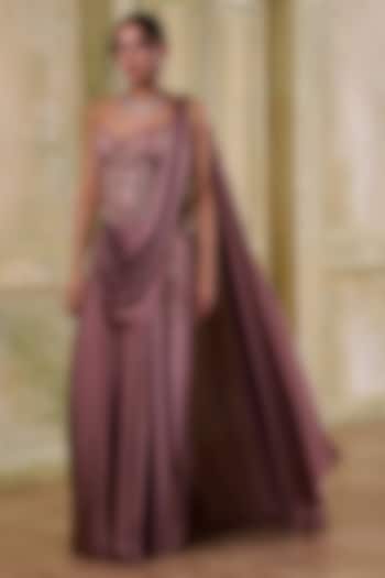 Rose Gold Pink Shaded Italian Draped Wedding Saree Set by Muditaa By Urmila at Pernia's Pop Up Shop