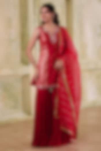 Red Georgette Embroidered Gharara Set by Muditaa By Urmila at Pernia's Pop Up Shop