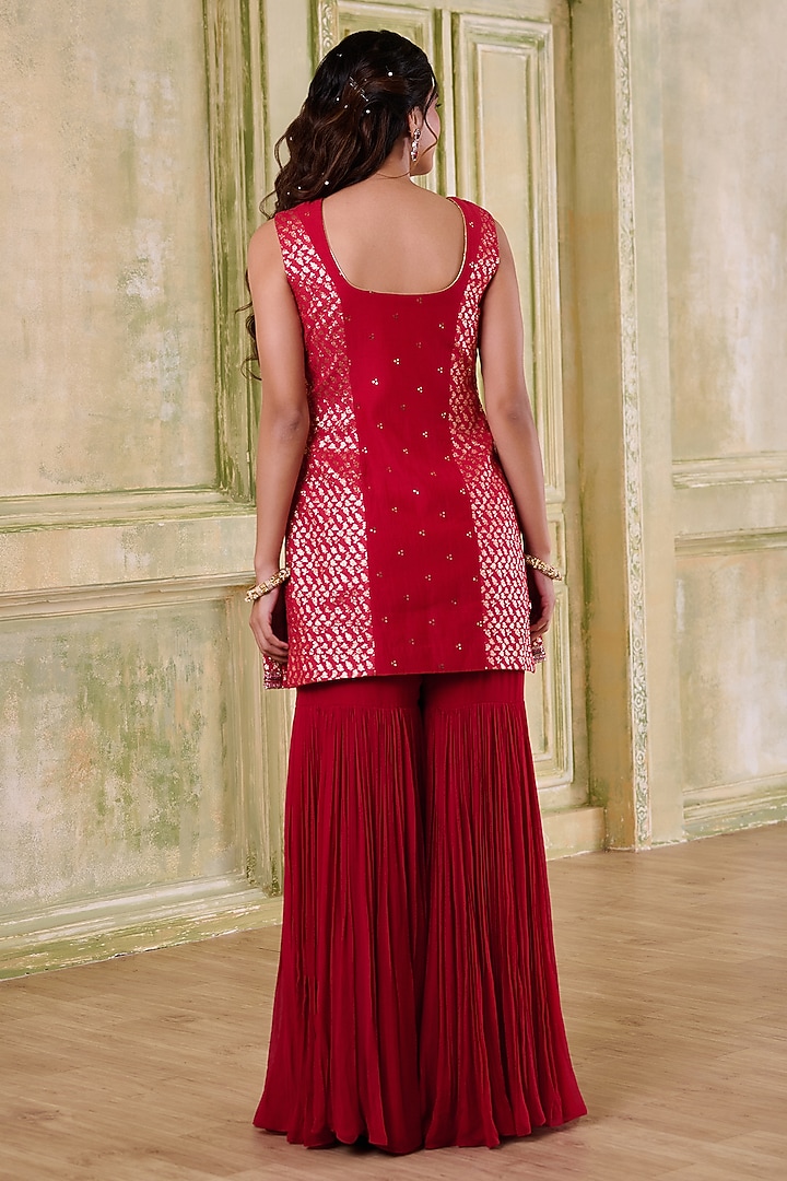 Red Georgette Embroidered Gharara Set by Muditaa By Urmila at Pernia's Pop Up Shop
