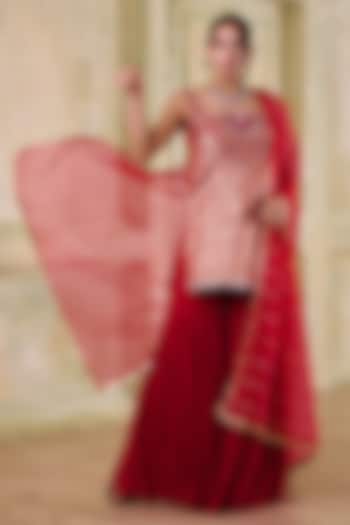 Red Georgette Embroidered Gharara Set by Muditaa By Urmila at Pernia's Pop Up Shop
