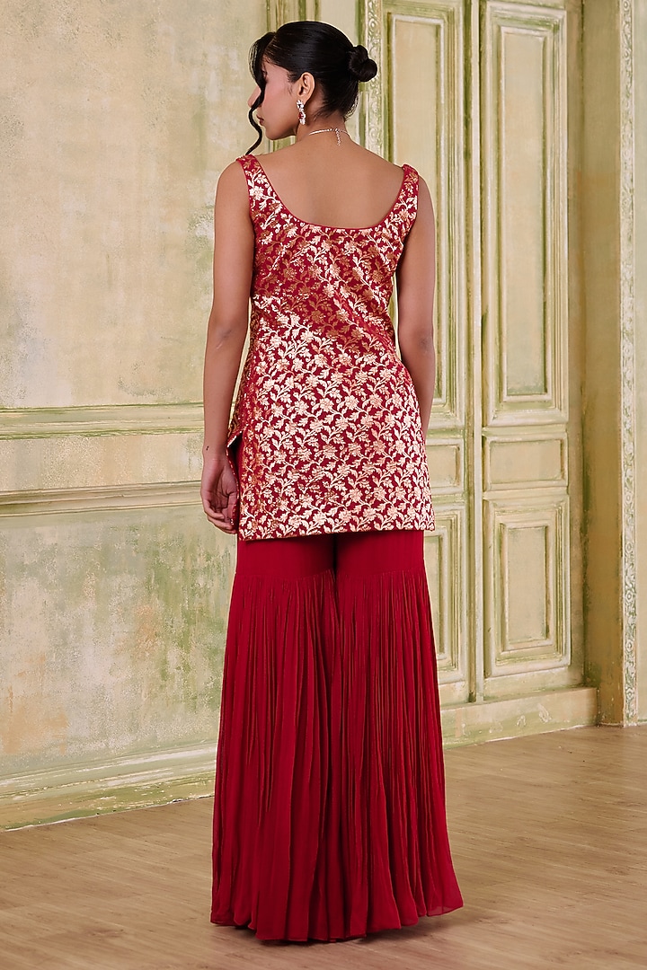 Red Georgette Embroidered Gharara Set by Muditaa By Urmila at Pernia's Pop Up Shop