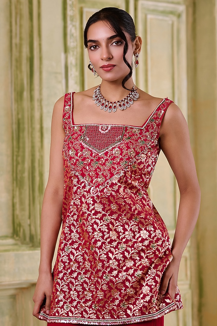 Red Georgette Embroidered Gharara Set by Muditaa By Urmila at Pernia's Pop Up Shop