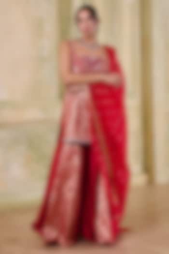 Red Brocade Chanderi Wedding Sharara Set by Muditaa By Urmila at Pernia's Pop Up Shop