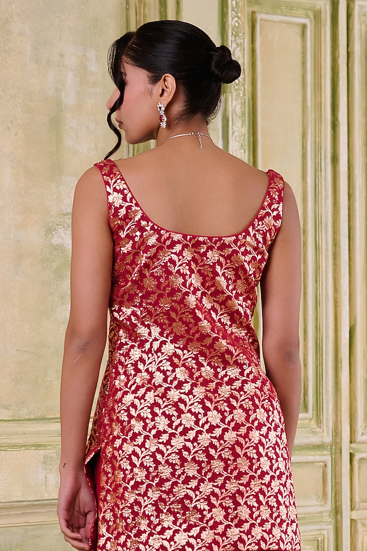 Red Brocade Chanderi Wedding Sharara Set by Muditaa By Urmila at Pernia's Pop Up Shop