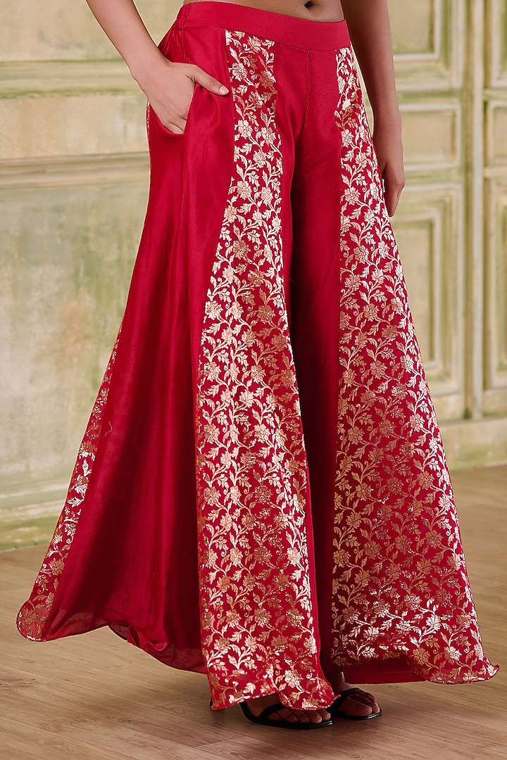 Red Brocade Chanderi Wedding Sharara Set by Muditaa By Urmila at Pernia's Pop Up Shop