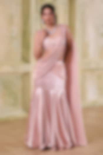 Blush Pink Italian Fish-Tail Skirt Wedding Saree Set by Muditaa By Urmila at Pernia's Pop Up Shop