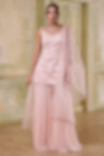 Blush Pink Georgette Wedding Sharara Set by Muditaa By Urmila at Pernia's Pop Up Shop