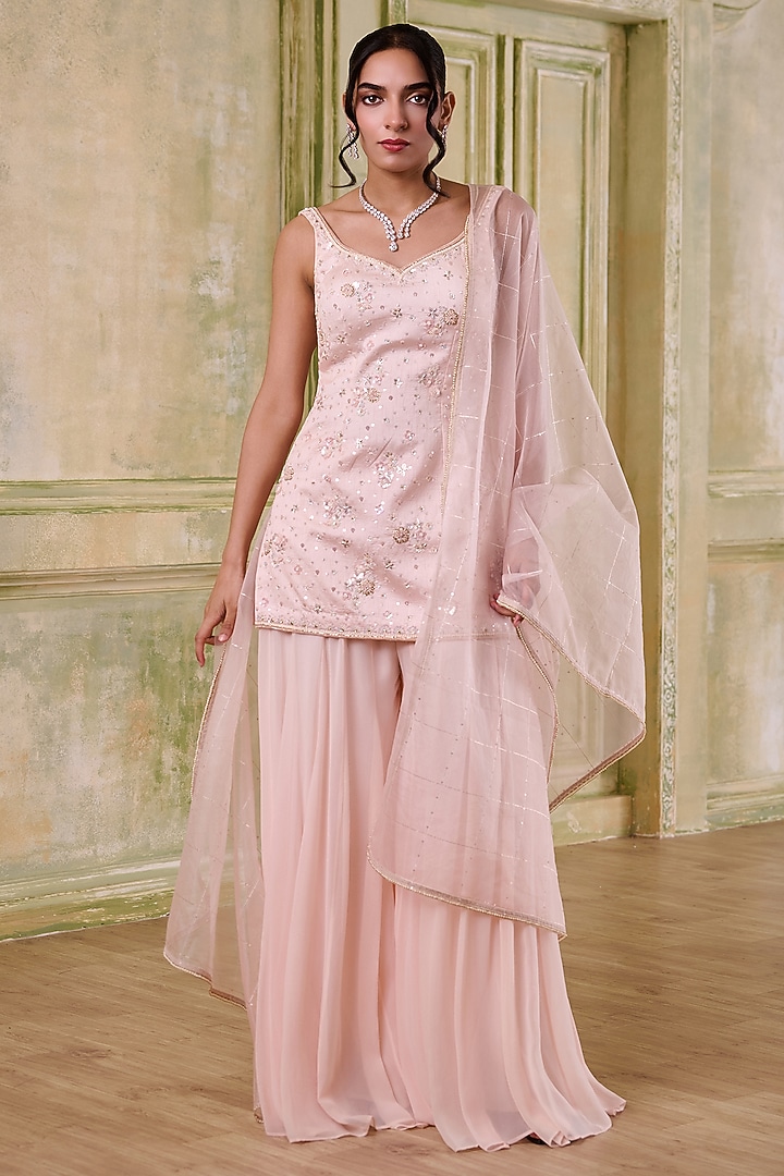 Blush Pink Georgette Wedding Sharara Set by Muditaa By Urmila at Pernia's Pop Up Shop