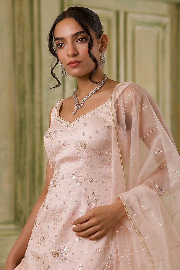 Blush Pink Georgette Wedding Sharara Set by Muditaa By Urmila at Pernia's Pop Up Shop