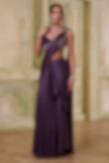Plum Italian Draped Wedding Saree Set by Muditaa By Urmila at Pernia's Pop Up Shop